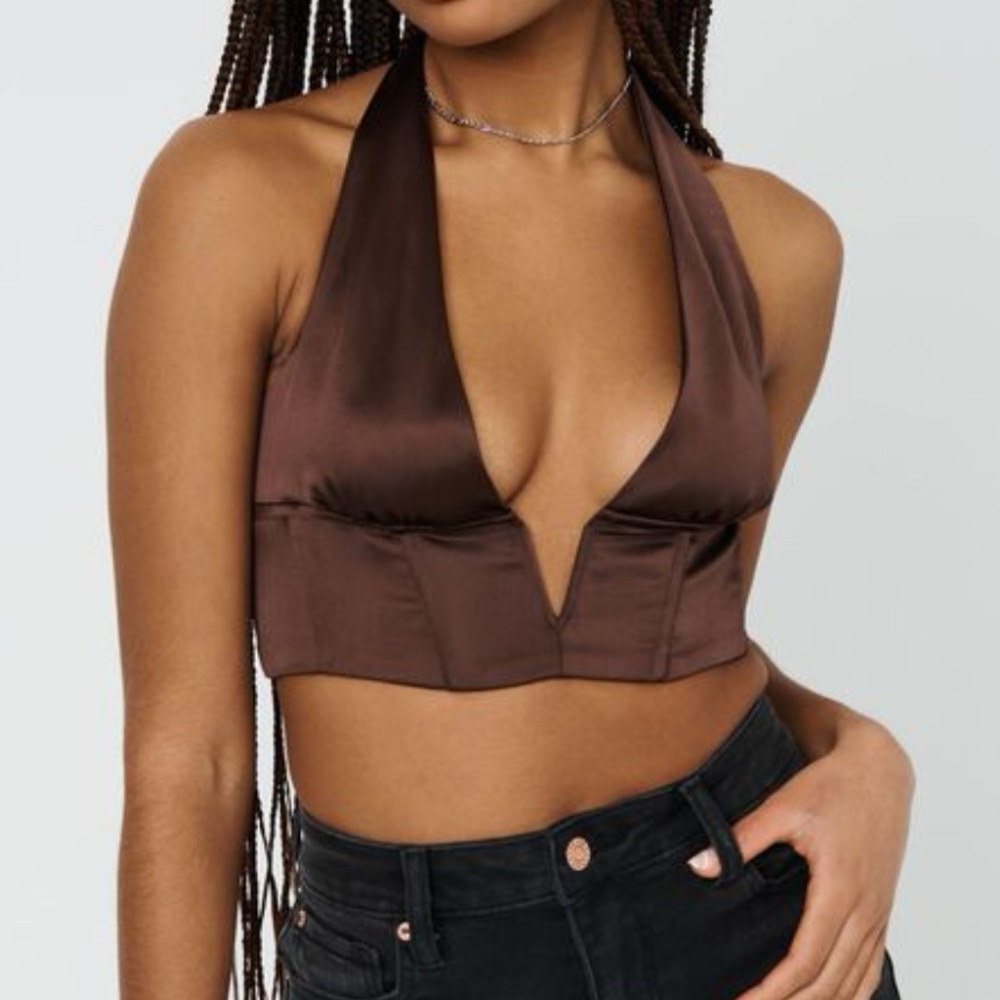 Garage Chocolate Brown Satin Top